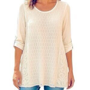 Indigo Soul Tunic Cream Lace Women's Overlay Lined Boho Cottagecore Size Large